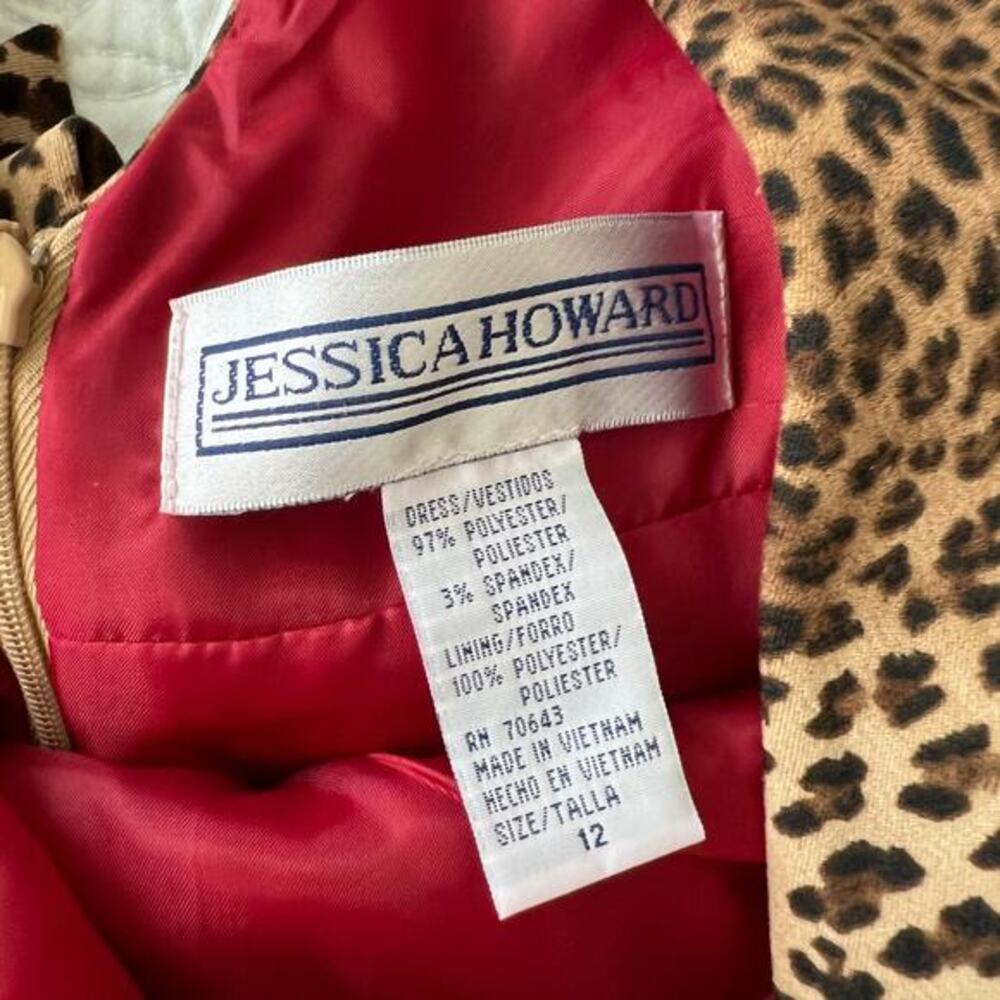Jessica Howard Sheath Dress V-Neck Bow Back Leopard‎ Print Sleeveless 12 NWT - Picture 7 of 8
